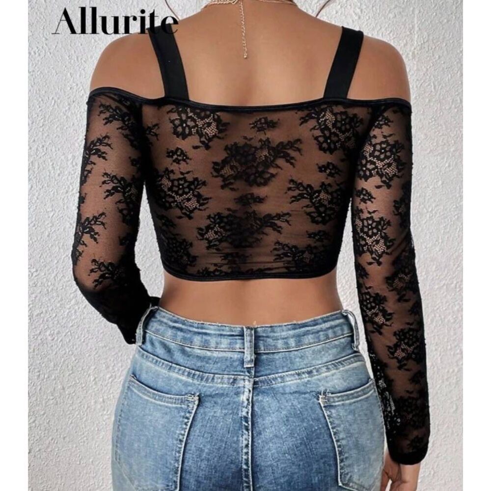 Shein Allurite Cold Shoulder Bustier Crop Top - Picture 2 of 5